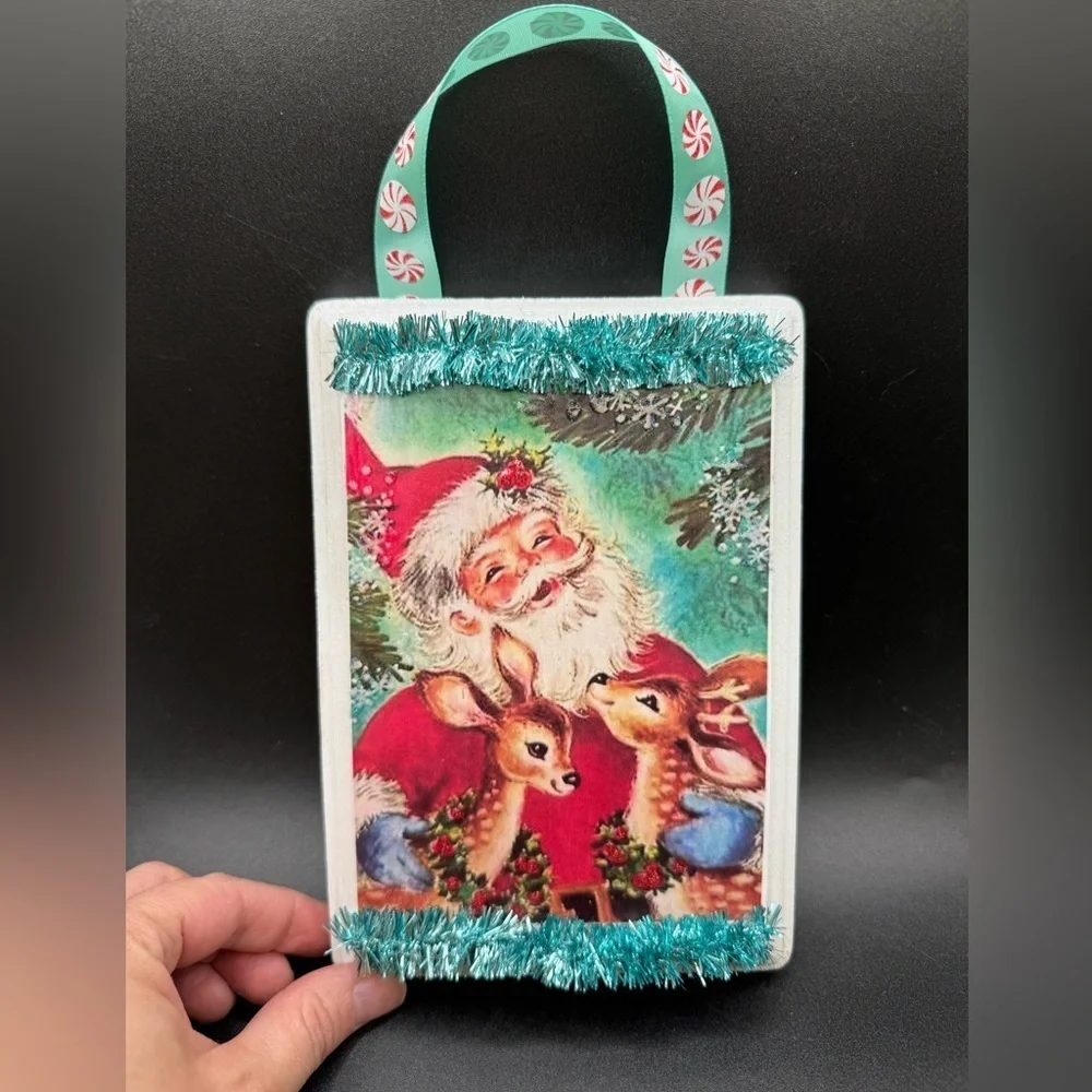 New OOAK Retro-Inspired Santa Christmas Sign Holiday Decor